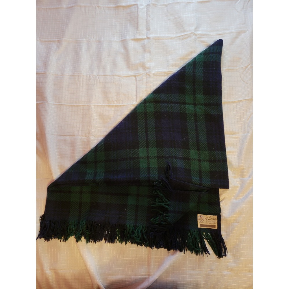 A Macnab Travel Rug Wool Blanket Scotland Black Watch Tartan Green Navy 68x52
